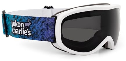 Yukon Charlie's Powder Hound Kids Snow Goggles - Whiteout Frame, Smoke Lens, VLT 13.1% - Spherical Lens Ski Goggles for Young Skiers & Snowboarders - Crystal-Clear View, Adjustable & Secure Fit
