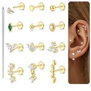 ORAZIO Flat Back Stud Earrings for Women Tragus Helix Piercing Jewelry 18G