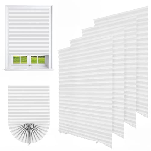 4 Pack Temporary Blackout Blinds, 60x150CM Paper Blinds for Windows Stick On No Drill Blinds Blackout Curtains for Home Kitchen Bathroom Bedroom Office Windows (White)