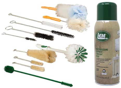 LEM Products Stuffer Cleaning Kit, Includes 10 Brushes, Dual-End Silicone Brush, and 11 Oz. Food-Grade Lubricant Spray