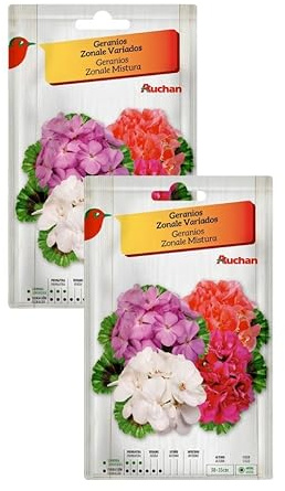 Auchan Semillas de Geranios Zonale Variados, Colores Mixtos, 2 Sobres