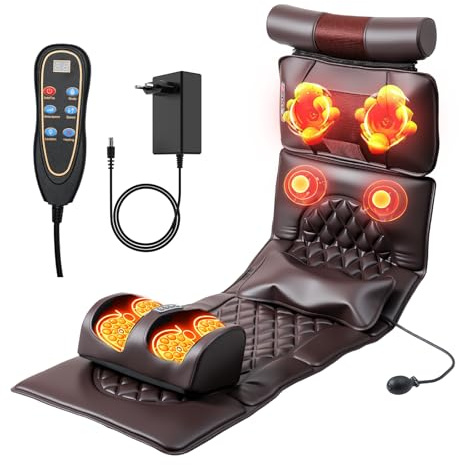 Alfombra de masaje para todo el cuerpo con función calefactora, alfombra de acupresión, 5 modos de masaje, 3 velocidades, 10 motores de vibración, cojín de masaje para aliviar el dolor de cuello y