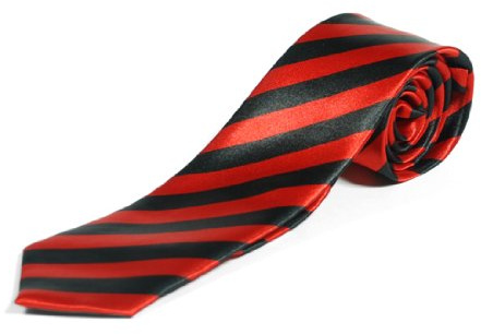 Retro Diagonal Stripey St Trinians School Skinny Tie - Black and Red