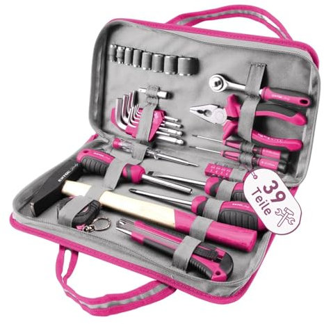 Extol Lady Frauen Werkzeugkoffer 39-tlg. in Rosa I Werkzeug-Set Haushalt I Tool-Set mit Ratsche, Steckschlüssel, Imbusse u.v.m. I 1,8 kg leichtes Werkzeugset Haushalt I Werkzeug Pink