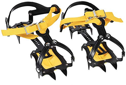 Yosoo Steigeisen (ohne Schuhe) 1 Paar rutschfeste 10-Zahn-Stahl-EIS-Traktionsspikes mit Einstellbarer Rutschfester, elastischer Schneeschuhspitze