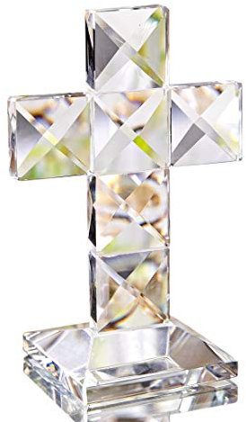 H&D Traditionelles Kristallkreuz stehend,Briefbeschwerer aus Glas für die Tischdekoration,12cm