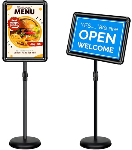 A3 Supporto per espositore regolabile, supporto per poster, struttura a scatto, supporti per esposizione in alluminio a pavimento, rack pubblicitario sostituibile (Black02, A3)