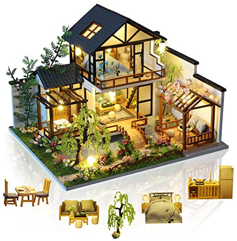 Cuteefun Kit de Casa en Miniatura de Bricolaje para Adultos para Construir, Modelo de Casa de Manualidades con Muebles, Música y Herramientas, Haz tu Propio Regalo, Villa Oriental