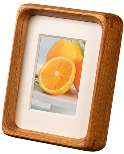 Youncewooder 4x6 Picture Frame with 3x4 Mat - Solid Teak Wood Farmhouse Frame, Wall & Tabletop Display for Wedding Photos & Home Décor (4x6,Teak)