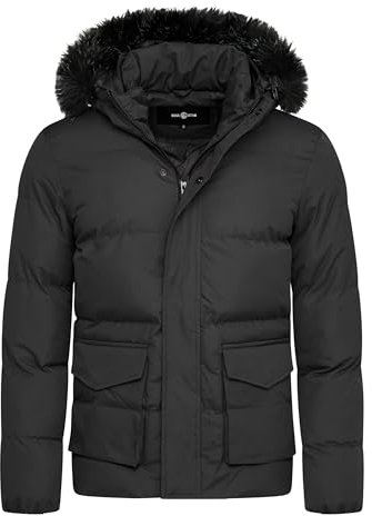 Soulstar Herren warme Winterjacke mit Kapuze Parka Winter-Mantel Steppjacke Jacket Puffer-Jacke S2_ADLER-Black-XXL