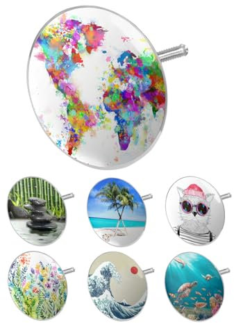 arteneur® - Badewannenstöpsel Universal mit Motiv Weltkarte | Dreifach Dichtung | Verstellbar | Rostfrei | Extra Schwer für stabilen Halt | Stöpsel Badewanne Zubehör