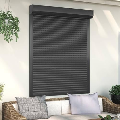 Homgoday Rollladen Aluminium Rollladenpanzer Behang Rolladen Rolladenbehang Vorbaurollladen Vorbaurolladen Rolllade für Fenster 120x150 cm Anthrazit