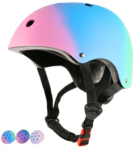 LOKJIJI Verstellbarer Kinder Fahrradhelm Skaterhelm für Mädchen Jungen Jugend, Farbe Farbverlauf Kinder Schutzhelme für Multi-Sportarten Fahrrad Skateboard Skaten, Blau, M