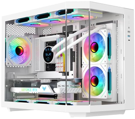 IONZ APEX - Boîtier de jeu PC, M/ATX Tour Moyenne, Chambre Double Dynamique - Entrée/Sortie de type C sur le devant, Verre Trempé (Avec 6 ventilateurs ARGB PWM) - Blanc