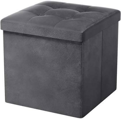 Oak & Tea Sitzhocker mit Stauraum, Hocker mit Stauraum, Sitzwürfel Klappbar, Aufbewahrungsbox Hocker, Kleine Sitzbank, Ottomane Sofa Fußhocker, für Wohnzimmer, Schlafzimmer, 38x38x38cm, Dunkelgrau