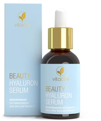 Vitactiv BEAUTY HYALURON SERUM hochdosiert - 30ml Gesicht-Feuchtigkeitspflege, multi-molekulare Hyaluronsäure & Aloe vera - Anti Aging, Anti Falten Gesichtsserum mit Zaubernuss, Jojoba, Vitamin C & E