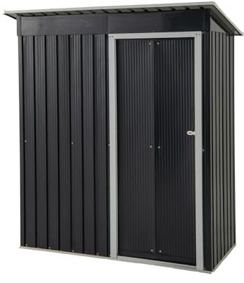 GOPLUS Abri de Jardin en Métal avec Porte Coulissante Verrouillable, Cabane à Outils avec Toit en Pente, Hangar de Rangement Extérieur pour Outils, Bicyclette, Poubelle, 163 X 86 X 181 CM