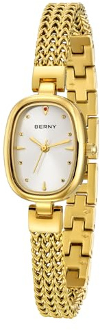 BERNY Relojes De Oro para Mujeres Reloj De Pulsera Ovalado Vintage Analógico De Cuarzo para Damas Reloj De Pulsera De Lujo Resistente Al Agua