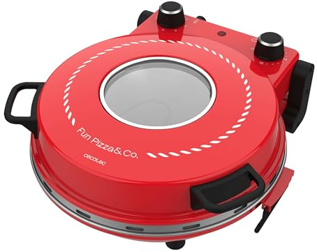 Cecotec Horno Eléctrico para Pizzas Pizza Maker Fun Pizza&Co Mamma Mía Window +. 1200W, Temp. de 15min, Cocina hasta 400ºC, Termostato Regulable, Cocción Uniforme, Placas de Piedra, Indicador Luminoso
