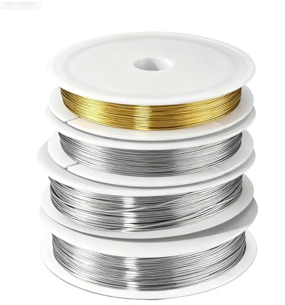 4 rouleaux de fil de perles en acier inoxydable, fil pour bijoux en nylon 0,5 mm x 100 m, 3 fils argentés 1 fil cuivré, fil métallique pour la fabrication de bijoux artisanaux, colliers et bracelets