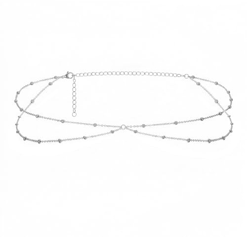 Thinp Silver Waist Chain, Layered Belly Chain for The Waist Adjustable Body Chains with Satellite Beads Waterproof Sexy Bikini Beach Body Jewelry Accessories for Women and Girls