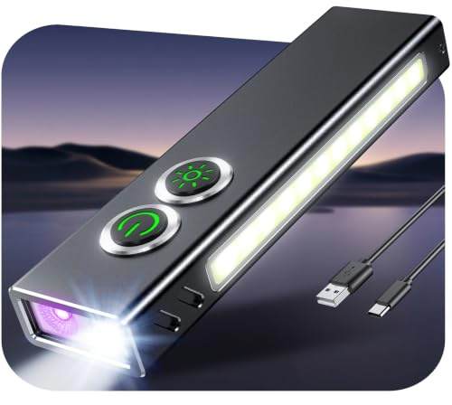 Babacom 1300LM EDC Linterna Led Recargable con Foco Blanco, Luz UV, Luz Lateral, Aleación de Aluminio y IP44 Impermeable, Linterna Pequeña, Imán/Sujeción para Exteriores/Emergencias/Trabajo