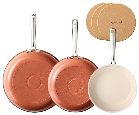 Redchef Set di 6 padelle in ceramica, adatte a tutti i tipi di piano cottura, incluse quelle a induzione, non adesive, 20/24/28 cm, senza PTFE, senza PFAS, PFOA, adatte a tutte le cucine