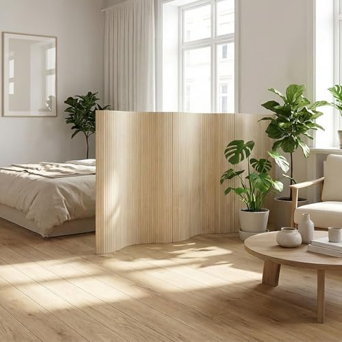 Homestyle4u Paravent en bambou naturel - En forme de vague - 145 cm de haut - Pliable - Brise-vue - Pour appartement, bureau à domicile - Cloison de séparation - Article 3140