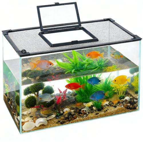 Copertura per acquario, anti-salto, con chiusura magnetica e finestre pieghevoli, rete di protezione per pesci e rettili, impedisce di saltare, montaggio semplice, in plastica PP, 50 x 30 cm