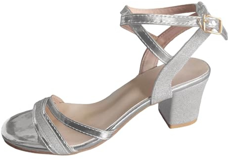 Générique dammode, mångsidiga damsandaler, dam, tjock klack, elegant kjol, bekväma sandaler, öppen tå, strand, sandal, dam, glitter, strass, högklackad, fest,