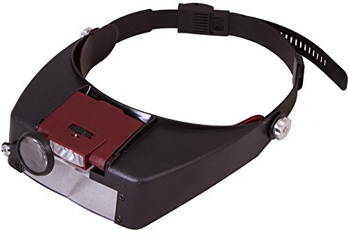 Levenhuk Zeno Vizor H2 Kopflupe mit Mehrfacher Leistung und LED-Licht, Zusätzlicher Faltbarer Linse und Verstellbarem Kopfband