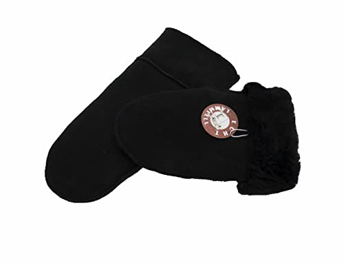 Reissner Lammfelle warme Merino Lammfell Fäustlinge Faust Handschuhe für Damen und Herren HDS-FAUST1-XL-SCH schwarz XL (Handumfang 24cm)