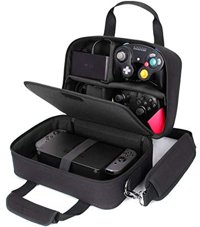 USA Gear Tragetasche für Reise, kompatibel mit Nintendo Switch 2, Dockstation, Gamecube/Pro Controller, Joy Con und mehr Nintendo Switch 2-Zubehör – anpassbares Innenleben Schultergurt – Schwarz