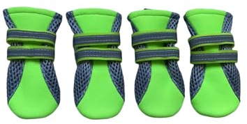 Vibrant Fellow Paw Protector Dog Boots Breathable and Skid-proof with Reflective Straps Bright Green Set of 4 Size XXS - Inner Sole Width 1.18 Inch