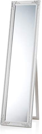 Montemaggi Standspiegel, Ganzkörperspiegel mit Holzrahmen, klappbarer und rechteckiger Ankleidespiegel, Shabby Chich und Barock, 40x4x160 cm, Weiß Holzrahmen