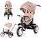 Lorelli Dreirad Jaguar ab 1 Jahr mit Schubstange, Sicherheitsgurt, 360 drehbar, Tricycle, Verstellbarer Elterngriff, Freilaufrad Funktion, Luftreifen, Getränkehalter, Spielzeugkorb, beige