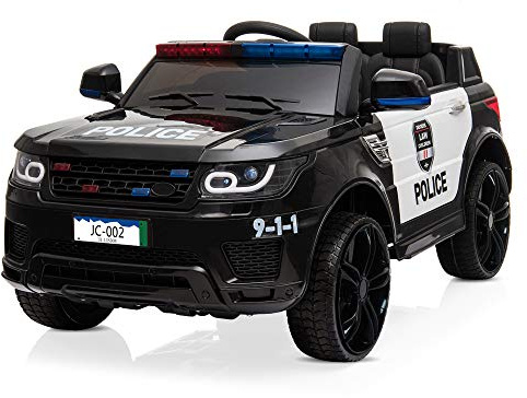 Winado 12V Kids Ride On Police Car Electric Toy w/ 2.4G Parent Remote Control, Battery Powered Vehicle with Flashing Lights, Megaphone Siren Horn, Music, Black