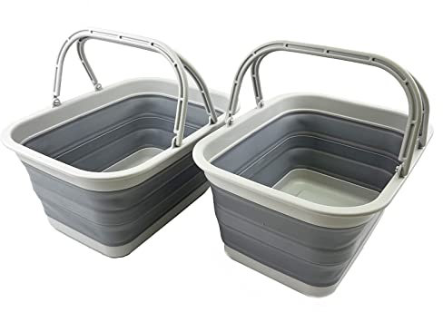 SAMMART 12L zusammenklappbare Wanne mit Griff – Tragbarer Outdoor-Picknickkorb/Krater – Faltbare Einkaufstasche – Platzsparender Aufbewahrungsbehälter (Grau)