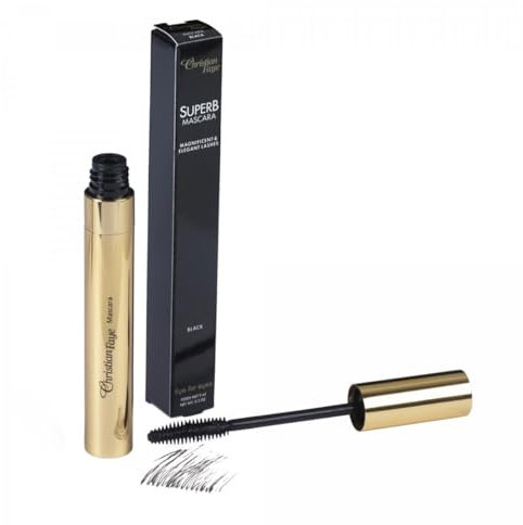 Máscara de pestañas SuperB Christian Faye, apta para extensiones de pestañas, soluble en agua, elegante rimel con cepillo de silicona, máxima longitud y volumen fijación perfecta 24 h sin emborronarse