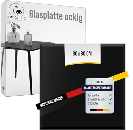 iomangio® Glasplatte Eckig 80 x 80 cm | Schwarze Tischplatte aus gehärtetem ESG-Sicherheitsglas | 6 mm dick – Ideal für DIY-Projekte, Glastische und als Kamin Glasplatte