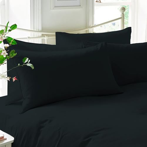 Pizuna Luxuriöser Soft-Satin 2er Pack Kissenbezug 40x80 cm Schwarz, 600 Fadenzahl Baumwolle Kissenbezüge, 100% Langstapel Baumwolle Nur Kissenbezug (Schwarz, 40x80 cm) Mako Satin