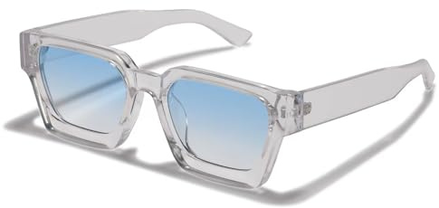 WDZAYXC Lunettes de soleil rectangulaires vintage pour homme et femme, monture épaisse, rétro, protection UV400, bleu clair
