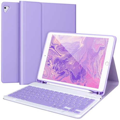 Tastatur hülle 9,7 für iPad 6./5. Gen 2018/2017, Bluetooth Tastatur für iPad Air 2/1, Pro 9,7‘’, mit Stifthalter,Lila
