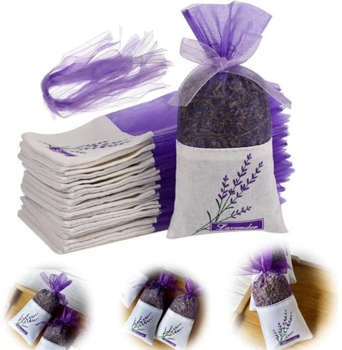 20Pcs Lavender Bags Sachet Empty Bags Purple Drawstring Gauze Cotton for Lavender, Spice and Herbs, for Drawers Fragrance Purple Sachet (20)