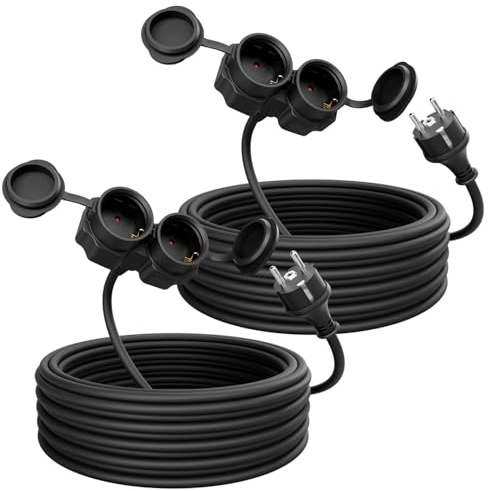 greate 2X 2fach Verlängerungskabel 10 Meter aussen - Verlängerungskabel außen wasserdicht IP44-2 Fach Mehrfachsteckdose Verlängerung für Aussenbereich 10m 3500 W, Outdoor Extension Cord Waterproof