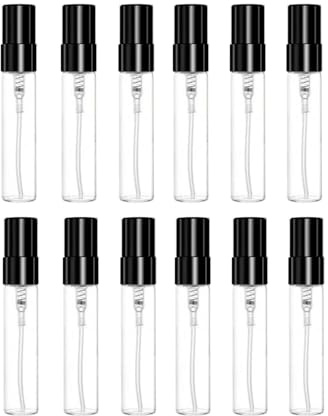 20PCS Mini Spray Parfymflaskor Klart glas påfyllbar fin dimma atomizer Bärbar behållare med aluminiserad munstycke och svarta lock för rengöring, resa (5ml)