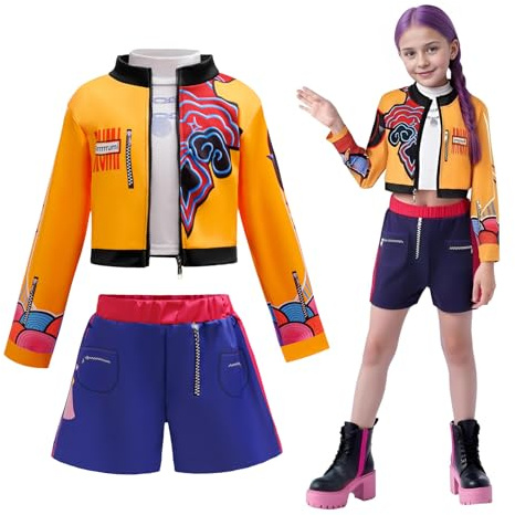 WYFDCZZP K-p0p Cosplay Costume, Corea P0p Singer Costume per bambini, Costume da Ru-mi per ragazze cantanti p0p, Costume Dem0n Hunter, per carnevale, Natale, per ragazze, costume di compleanno (150)