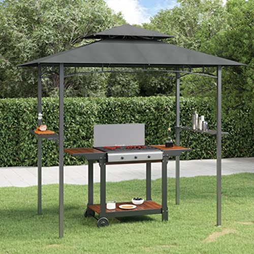 Mokuyary Gazebo BBQ y estantes laterales Antracita 240x150x243cm de Acero Cenador de Barbacoa al aire libre Gazebo Pabellón, Refugio de Barbacoa para Parrillas, Camping, Eventos, Fiestas, Picnics