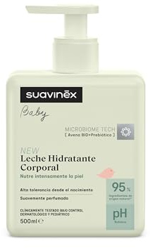 Suavinex, Crema Hidratante para Bebés, Leche Corporal Apta Pieles Sensibles y Recién Nacidos, Textura Ligera y Fácil Absorción, 95% Ingredientes Origen Natural, con Prebiótico, Perfume Suave, 500 ml