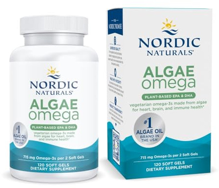 Nordic Naturals Algae Omega - 120 Soft Gels - 715 mg Omega-3 - Certified Vegan Algae Oil - Plant-Based EPA & DHA - Heart, Eye, Immune & Brain Health - Non-GMO - 60 Servings